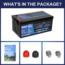 Load image into Gallery viewer, WEIZE 48V(51.2V) 105AH LiFePO4 Golf Cart Battery, 5376Wh Bluetooth Lithium Battery, 8000+ Cycles with 200A BMS, 10 Years Warranty - BAC-0117