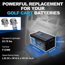 Load image into Gallery viewer, WEIZE 48V(51.2V) 105AH LiFePO4 Golf Cart Battery, 5376Wh Bluetooth Lithium Battery, 8000+ Cycles with 200A BMS, 10 Years Warranty - BAC-0117