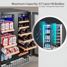Load image into Gallery viewer, AOBOSI 24 Inch Beverage and Wine Cooler 18 Bottles and 57 Cans - YC120-2D