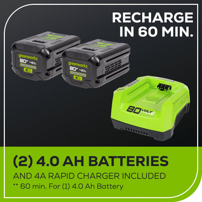 Greenworks 80V 22" Cordless Battery Dual Blade Self-Propelled Lawn Mower w/ (2) 4.0Ah Batteries & Rapid Charger - 2548102