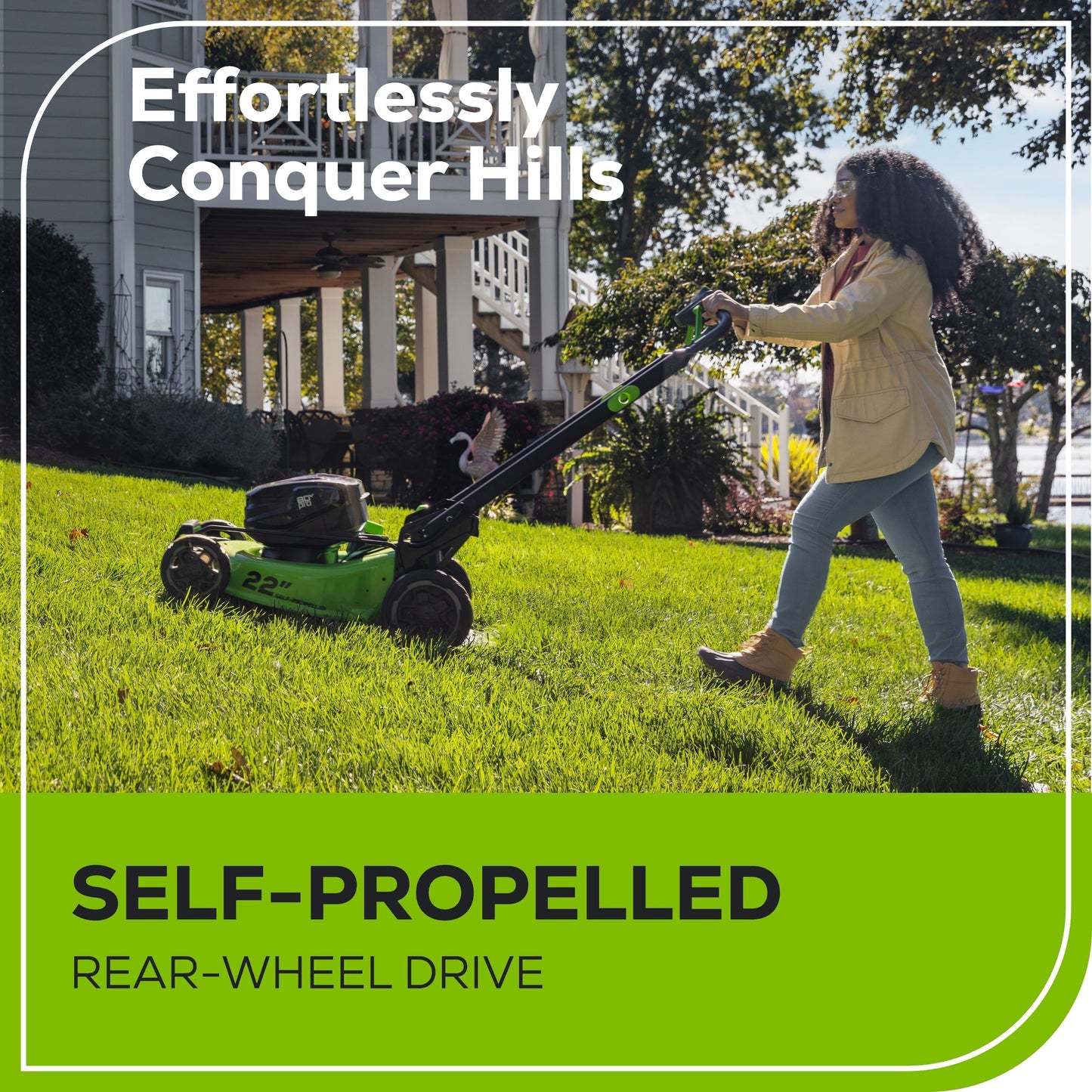 Greenworks 80V 22" Cordless Battery Dual Blade Self-Propelled Lawn Mower w/ (2) 4.0Ah Batteries & Rapid Charger - 2548102