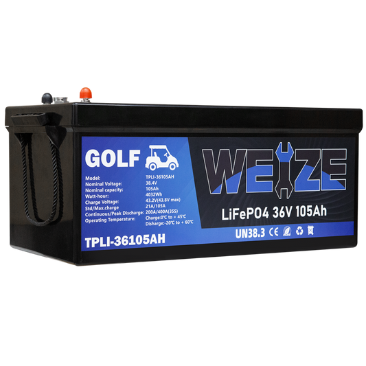 WEIZE 38.4V 105AH LiFePO4 Golf Cart Battery, 4032Wh Bluetooth Lithium Battery - BAC-0116