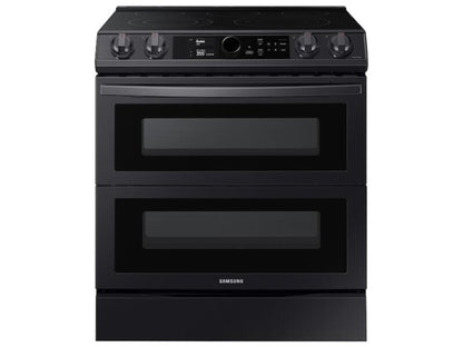 SAMSUNG 6.3 cu ft. Smart Slide-in Electric Range with Smart Dial, Air Fry, & Flex Duo™ in Black Stainless Steel - NE63T8751SG-KT