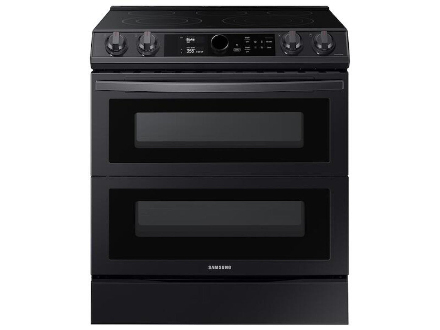 SAMSUNG 6.3 cu ft. Smart Slide-in Electric Range with Smart Dial, Air Fry, & Flex Duo™ in Black Stainless Steel - NE63T8751SG-KT