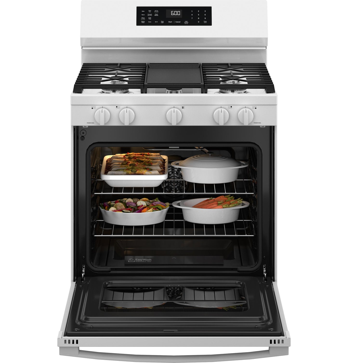 GE APPLIANCES GGF600AVWW GE(R) 30" Free-Standing Gas Convection Range with No Preheat Air Fry and EasyWash(TM) Oven Tray - GGF600AVWW-KT