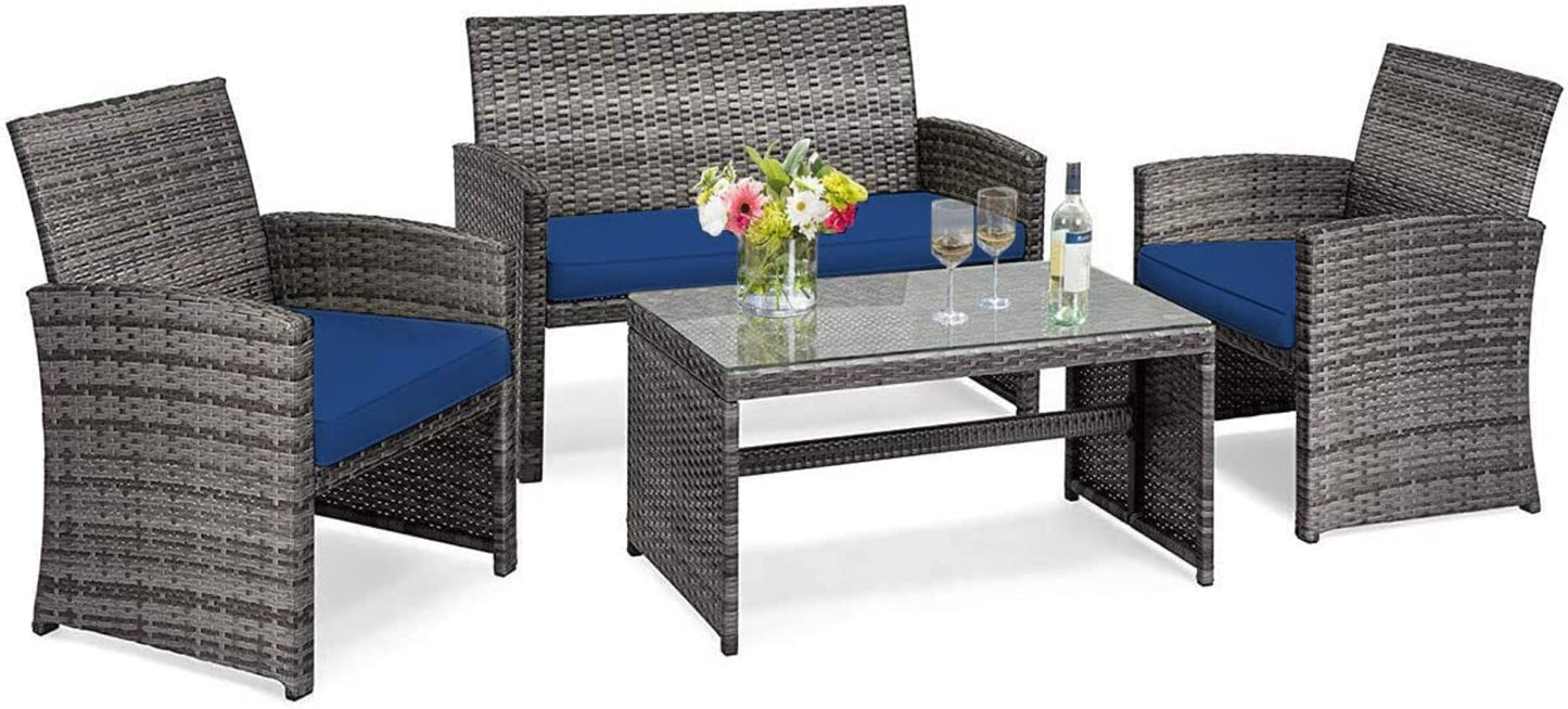 Tangkula 4/8 PCS Wicker Patio Conversation Set, Outdoor Rattan Sofas with Table Set - HW63238WH