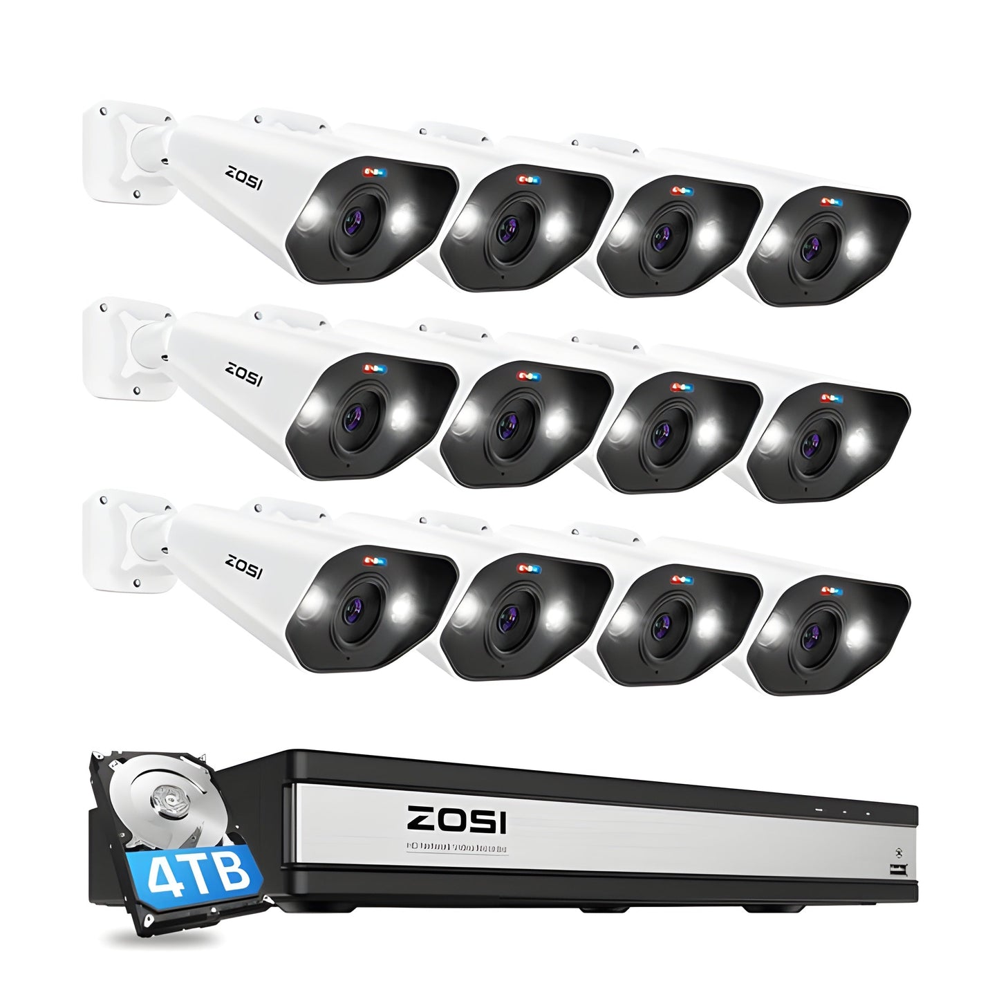 Zosi C182 4K 12 Camera 16CH POE NVR Security System + 4TB Hard Drive - C182 4K 12