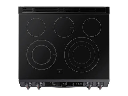 SAMSUNG 6.3 cu ft. Smart Slide-in Electric Range with Smart Dial, Air Fry, & Flex Duo™ in Black Stainless Steel - NE63T8751SG-KT