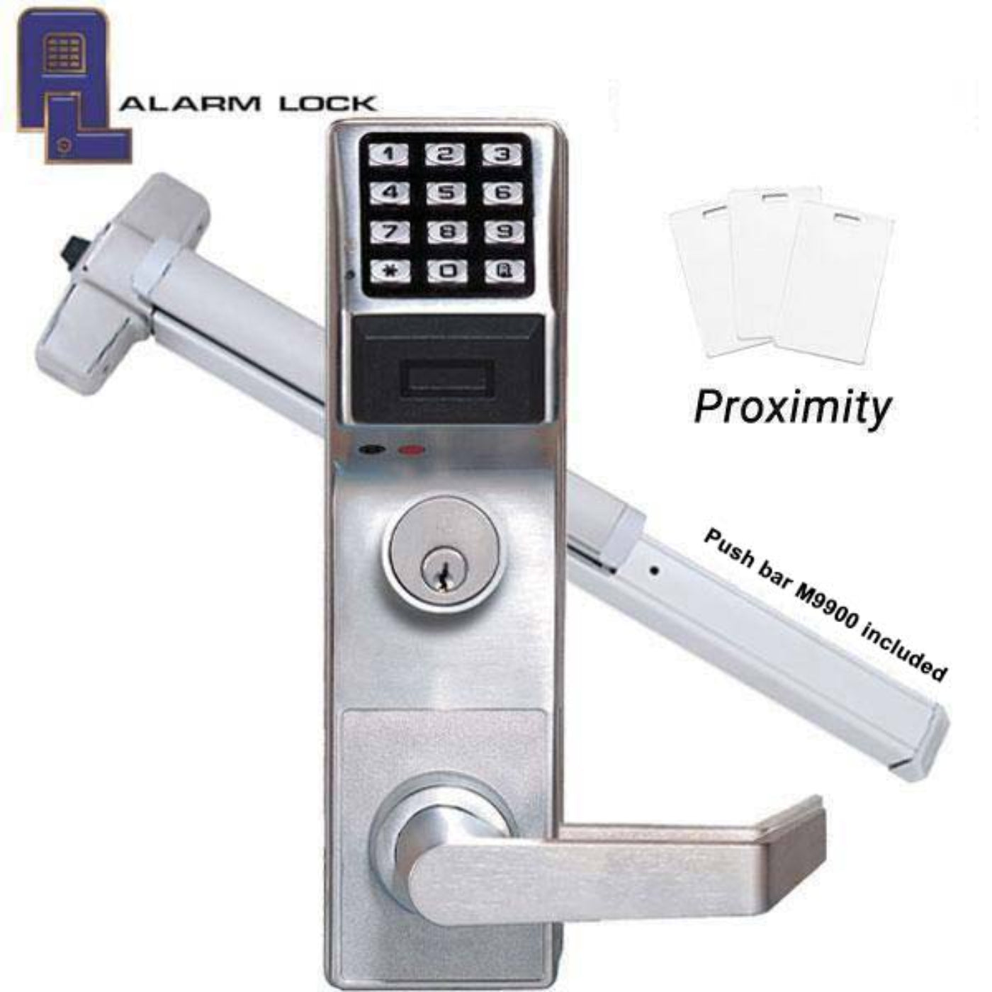 Alarm Lock Trilogy PROX Keypad Digital Lock & Panic Exit Bar M9900 w/ Audit Trail - 26D - Satin Chrome - ALL-ETPDLS1G/26DM99K
