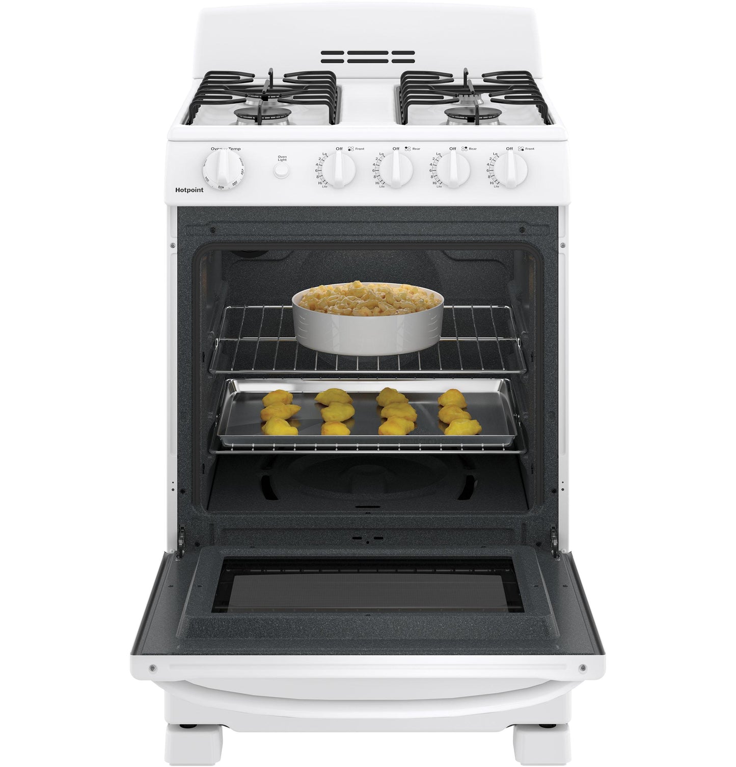 HOTPOINT 24" Front-Control Free-Standing Gas Range with Large Window - RGAS300DMWW-KT