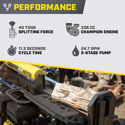 Champion 201091 Pro 40-Ton Log Splitter Horizontal/Vertical Full Beam Gas With Auto Return New - 201091