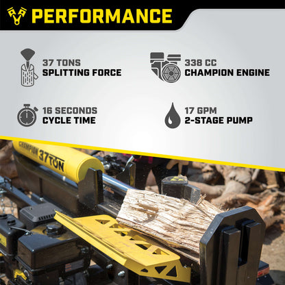 Champion -37-Ton Log Splitter Horizontal/Vertical Full Beam Gas with Auto Return New - 201314