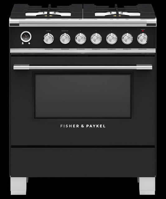FISHER & PAYKEL OR30SCG6B1 Dual Fuel Range, 30", 4 Burners, Self-cleaning - OR30SCG6B1-KT