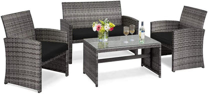Tangkula 4/8 PCS Wicker Patio Conversation Set, Outdoor Rattan Sofas with Table Set - HW63238WH