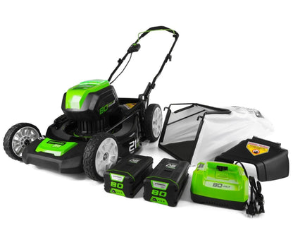 Greenworks Pro 80V 21" Brushless Push Lawn Mower w/ (2) 2.0Ah Batteries & Rapid Charger - 2500402