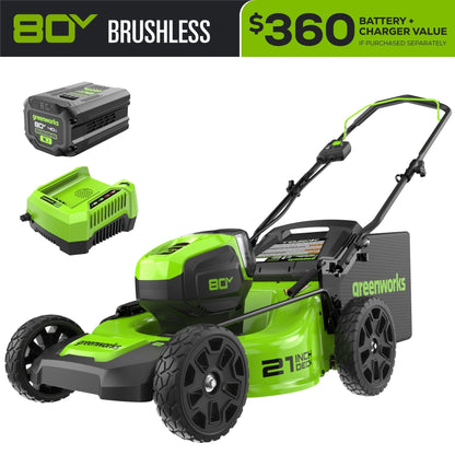 Greenworks 80V 21" Brushless 3-in-1 Push Lawn Mower w/ 4.0Ah Battery & Charger - 2501202