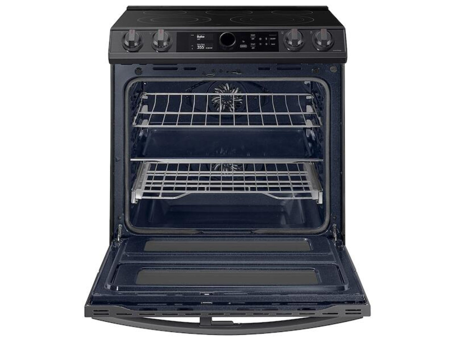 SAMSUNG 6.3 cu ft. Smart Slide-in Electric Range with Smart Dial, Air Fry, & Flex Duo™ in Black Stainless Steel - NE63T8751SG-KT