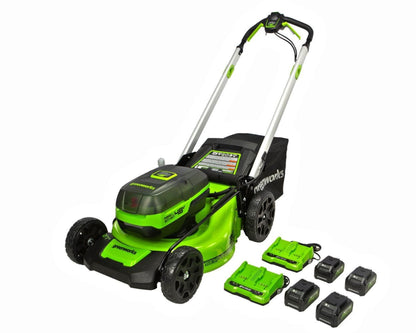 Greenworks 48V (2x24V) 21" Cordless Battery Self-Propelled Lawn Mower w/ (4) 4.0Ah USB Batteries & (2) Dual Port Chargers - 2532902