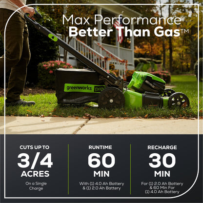 Greenworks 80V 21" Cordless Battery 4-in-1 Self-Propelled Lawn Mower w/ 4.0Ah, 2.0Ah Battery & Rapid Charger - 2544502