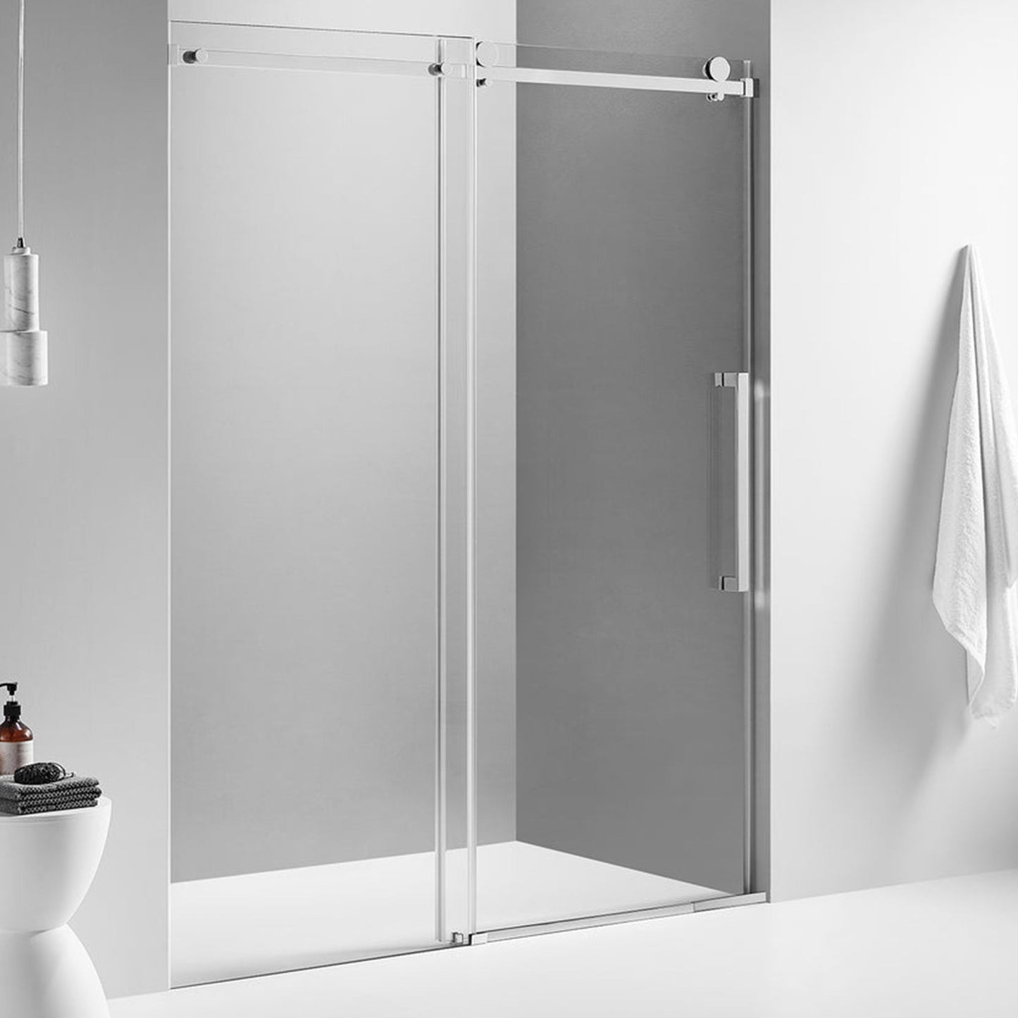 Serene Valley 72 x 74 Inch Square Rail Frameless Sliding Shower Door, Chrome - 280460