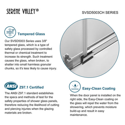 Serene Valley 72 x 74 Inch Square Rail Frameless Sliding Shower Door, Chrome - 280460