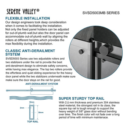 Serene Valley 68 x 74 Inch Square Rail Frameless Sliding Shower Door, Black - 280461