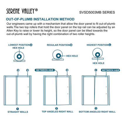 Serene Valley 68 x 74 Inch Square Rail Frameless Sliding Shower Door, Black - 280461