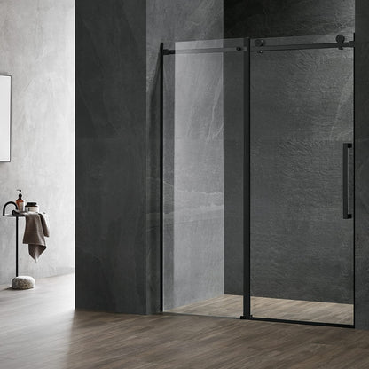 Serene Valley 48 x 74 Inch Square Rail Frameless Sliding Shower Door, Black - 280465