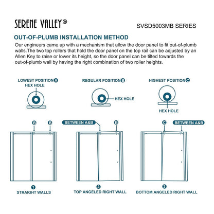 Serene Valley 48 x 74 Inch Square Rail Frameless Sliding Shower Door, Black - 280465