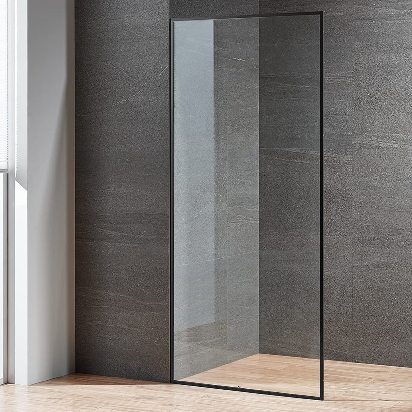 Serene Valley 34 x 72 Inch Tempered Glass Stand Alone Shower Screen, Matte Black - 280469
