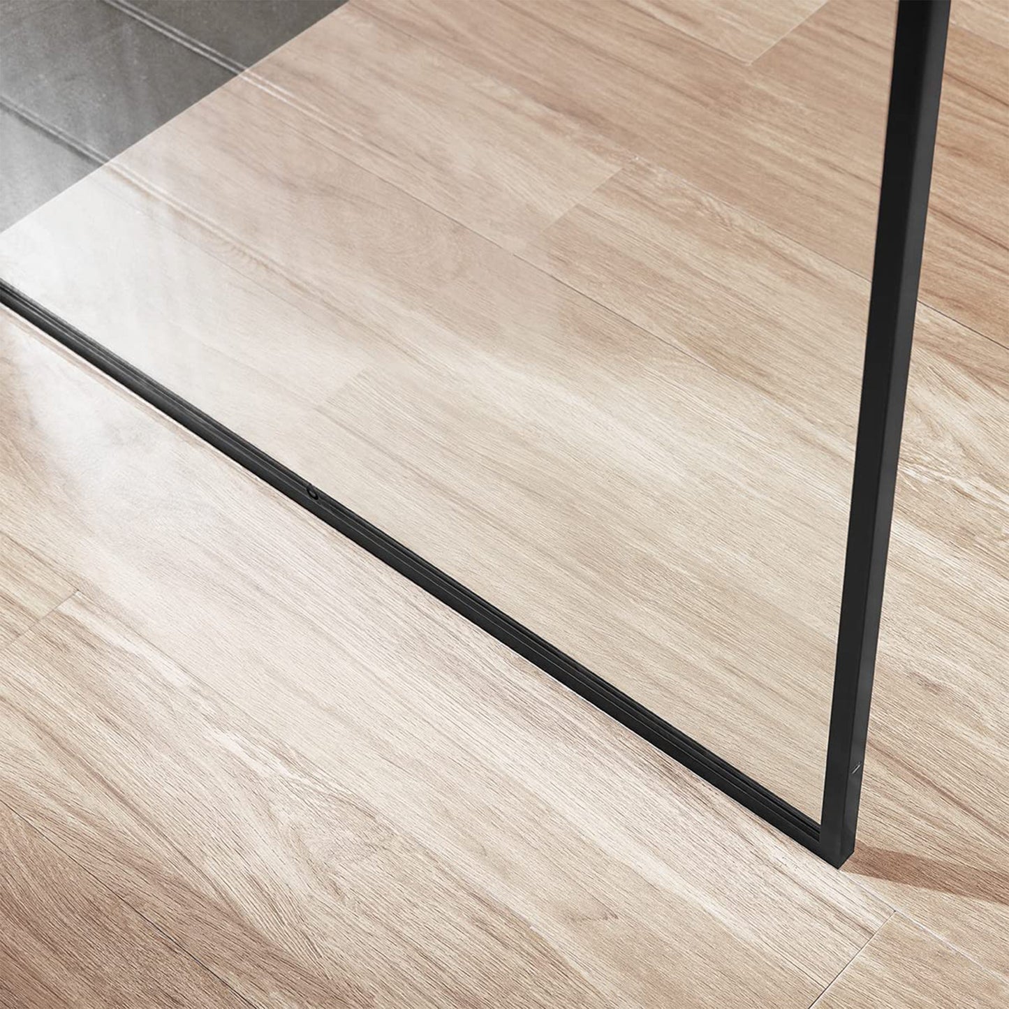 Serene Valley 34 x 72 Inch Tempered Glass Stand Alone Shower Screen, Matte Black - 280468