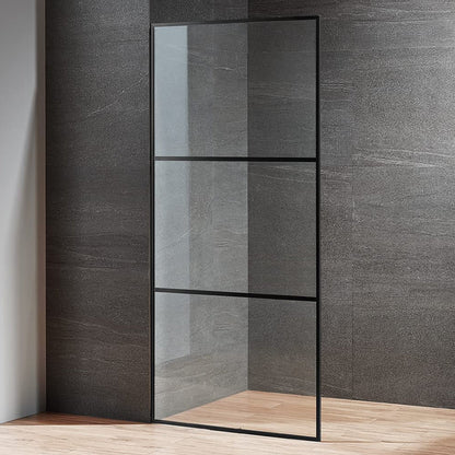 Serene Valley 34 x 72 Inch Tempered Glass Stand Alone Shower Screen, Matte Black - 280469