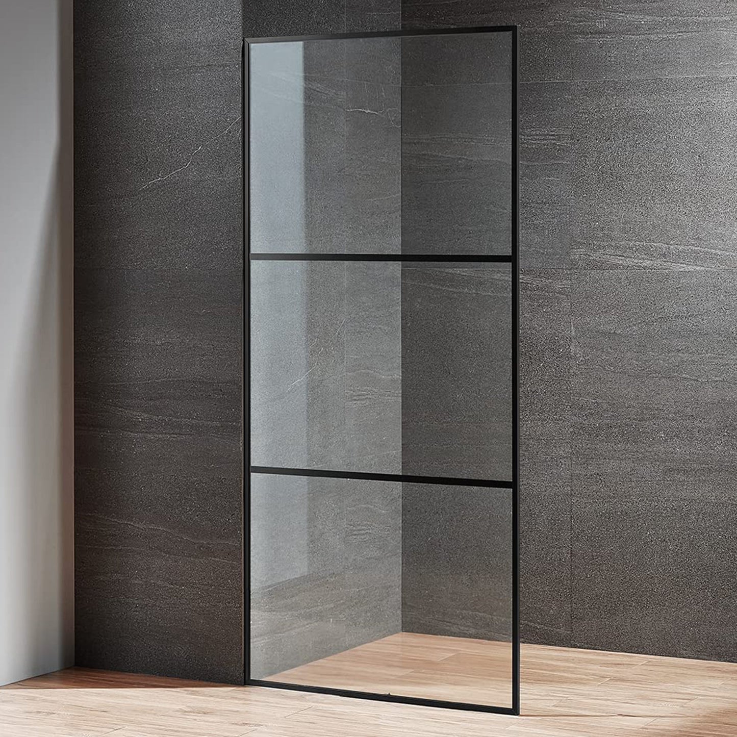 Serene Valley 34 x 72 Inch Tempered Glass Stand Alone Shower Screen, Matte Black - 280469