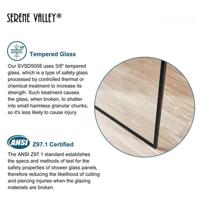 Serene Valley 34 x 72 Inch Tempered Glass Stand Alone Shower Screen, Matte Black - 280469