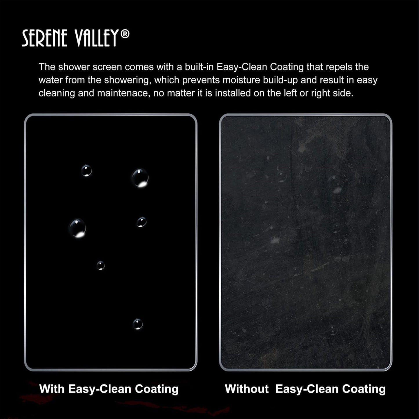 Serene Valley 34 x 72 Inch Tempered Glass Stand Alone Shower Screen, Matte Black - 280469