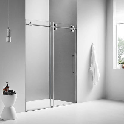 Serene Valley 72 x 74" Big Roller Frameless Sliding Shower Door, Brushed Nickel - 280485