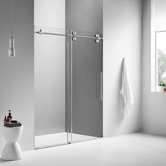 Serene Valley 72 x 74" Big Roller Frameless Sliding Shower Door, Brushed Nickel - 280485