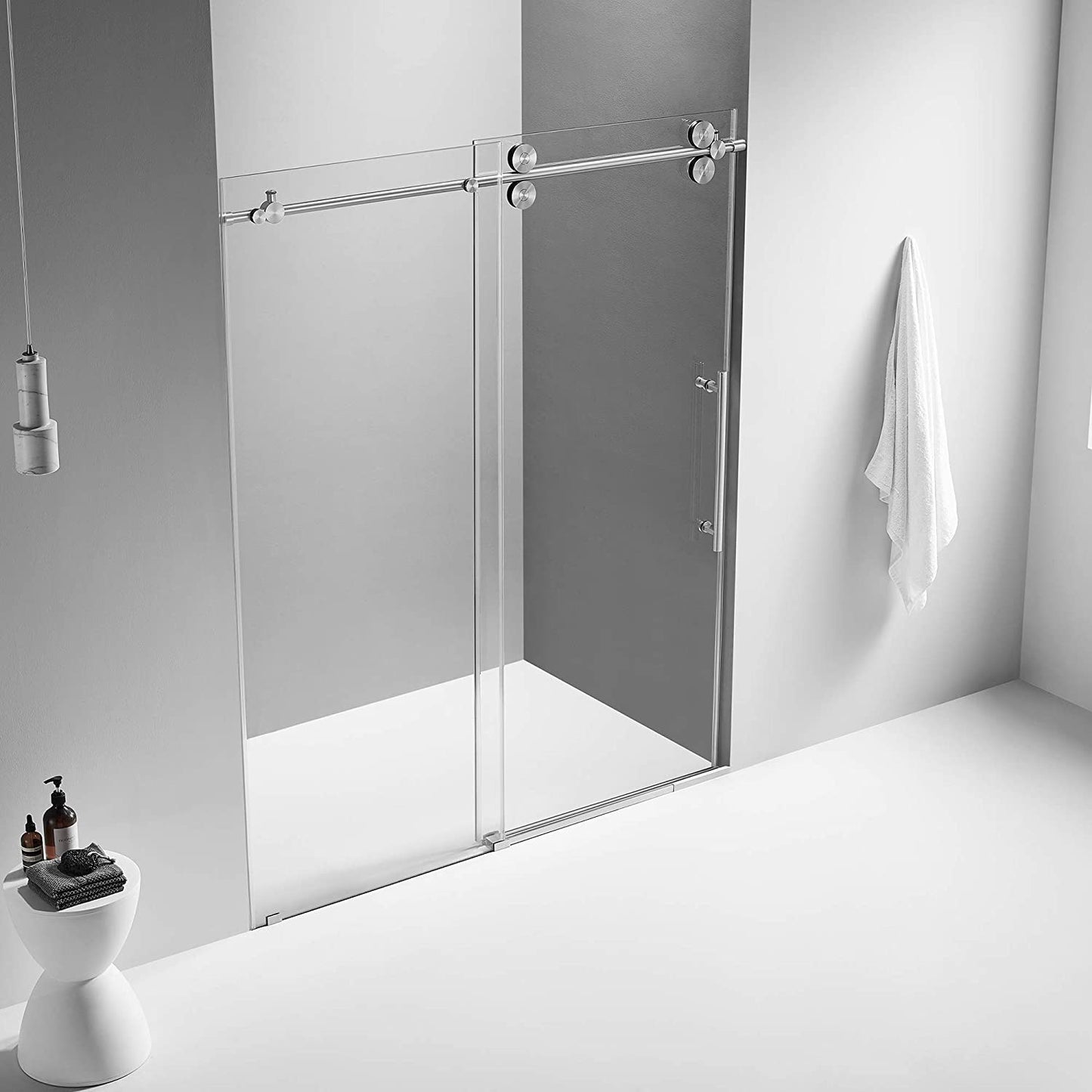 Serene Valley 72 x 74" Big Roller Frameless Sliding Shower Door, Brushed Nickel - 280485