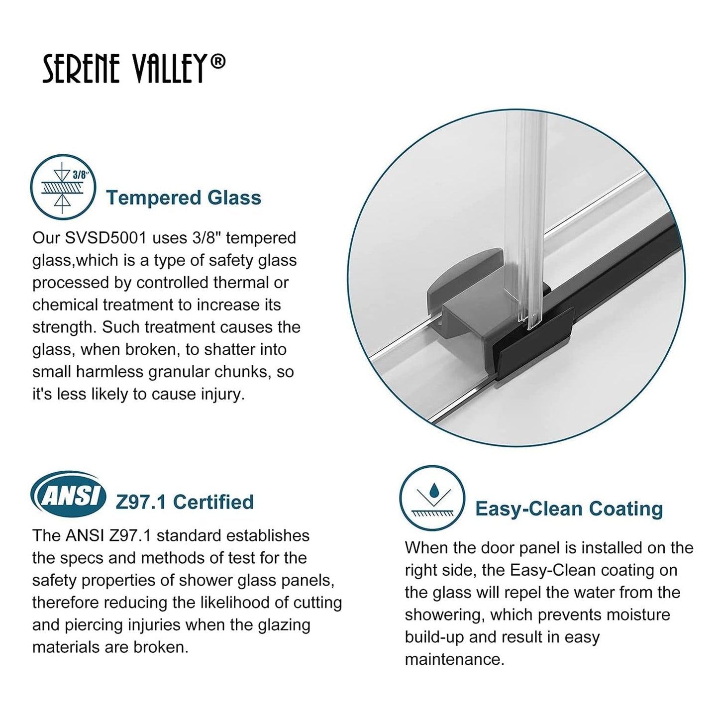 Serene Valley 72 x 74" Big Roller Frameless Sliding Shower Door, Brushed Nickel - 280485