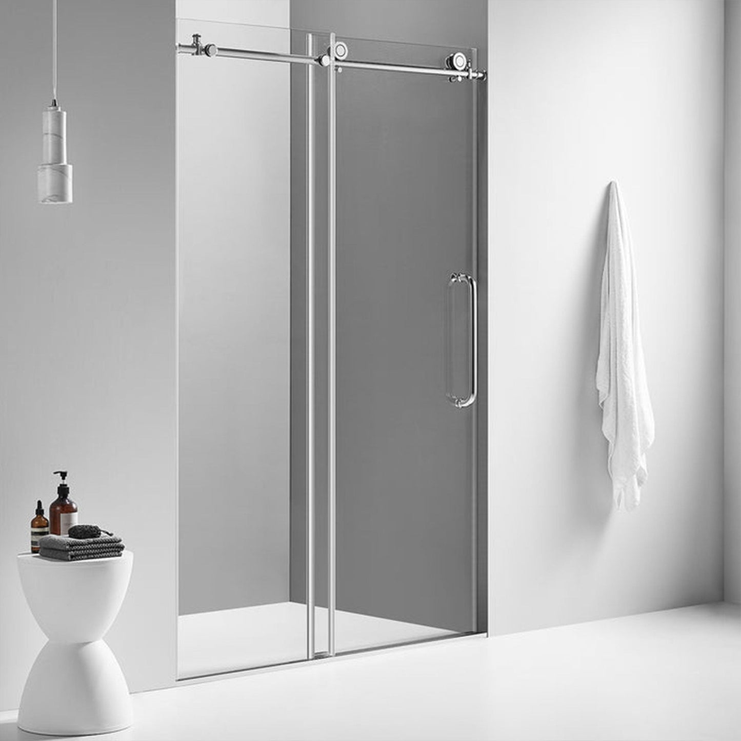 Serene Valley 60 x 66" Big Roller Frameless Sliding Shower Door, Brushed Nickel - 280492