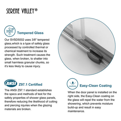 Serene Valley 60 x 66 Inch Square Rail Frameless Sliding Shower Door, Chrome - 280489