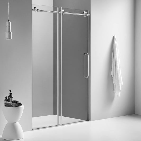 Serene Valley 60 x 66" Big Roller Frameless Sliding Shower Door, Brushed Nickel - 280492