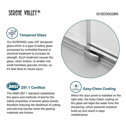 Serene Valley 60 x 66" Big Roller Frameless Sliding Shower Door, Brushed Nickel - 280492