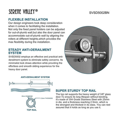 Serene Valley 60 x 66" Big Roller Frameless Sliding Shower Door, Brushed Nickel - 280492