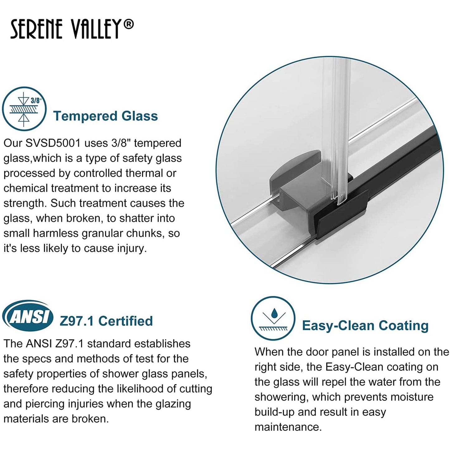 Serene Valley 56 x 74 Inch Big Roller Frameless Sliding Shower Door, Matte Black - 280494