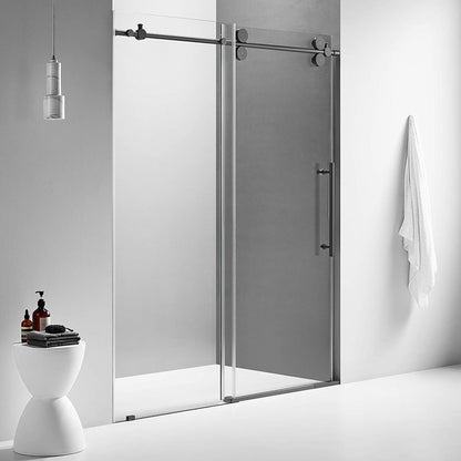 Serene Valley 72 x 74 Inch Square Rail Frameless Sliding Shower Door, Chrome - 280460