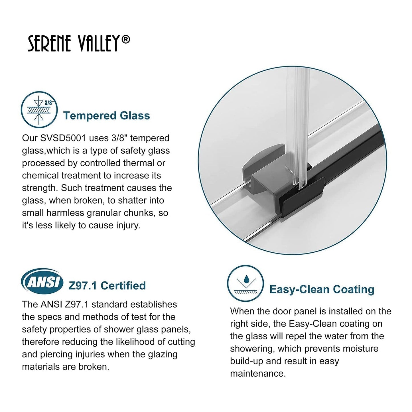 Serene Valley 60 x 74 Inch Big Roller Frameless Sliding Shower Door, Matte Black - 280495