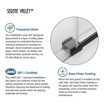 Serene Valley 60 x 74 Inch Big Roller Frameless Sliding Shower Door, Matte Black - 280495