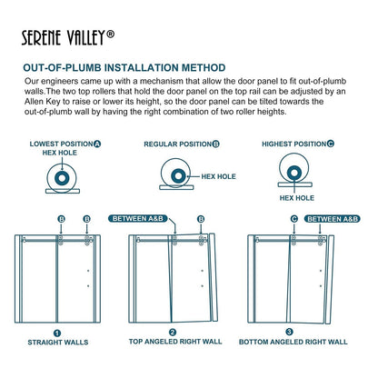 Serene Valley 60 x 74 Inch Big Roller Frameless Sliding Shower Door, Matte Black - 280495