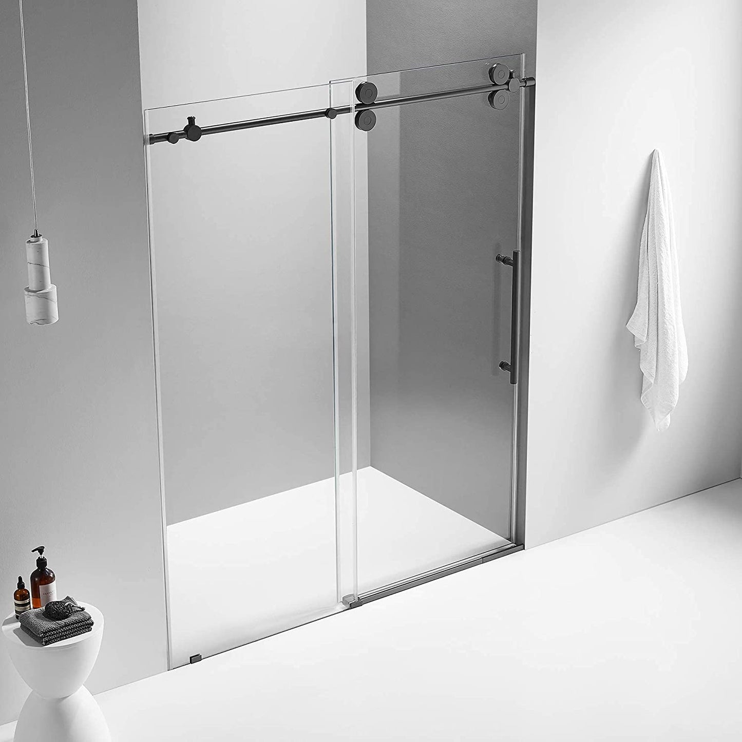 Serene Valley 60 x 74 Inch Big Roller Frameless Sliding Shower Door, Matte Black - 280495